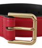 Dolce & Gabbana Red Calf Leather Gold Tone Logo Metal Buckle Belt
