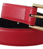 Dolce & Gabbana Red Calf Leather Gold Tone Logo Metal Buckle Belt