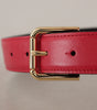 Dolce & Gabbana Red Calf Leather Gold Tone Logo Metal Buckle Belt