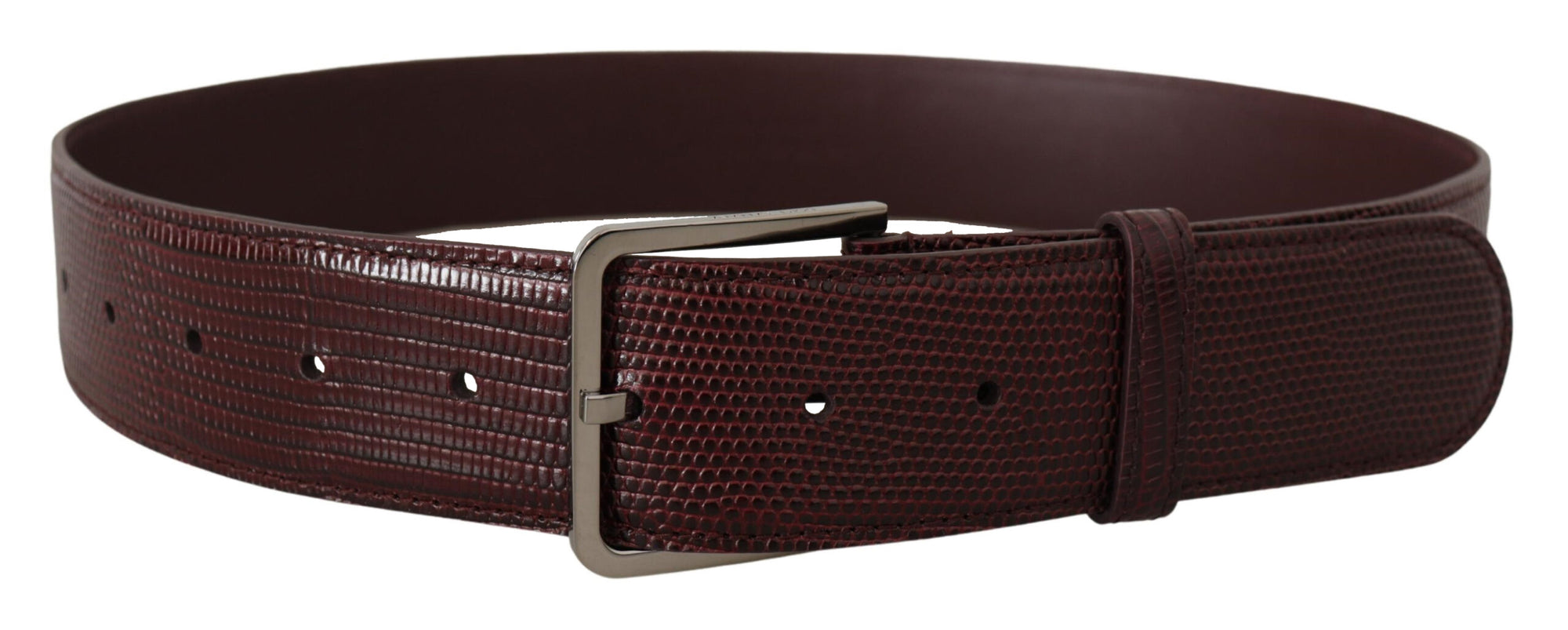 Dolce & Gabbana Maroon Calf Leather Wide Logo Engraved Buckle Belt