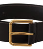 Dolce & Gabbana Black Calf Leather Gold Tone Logo Metal Buckle Belt