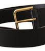 Dolce & Gabbana Black Calf Leather Gold Tone Logo Metal Buckle Belt
