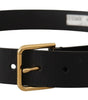 Dolce & Gabbana Black Calf Leather Gold Tone Logo Metal Buckle Belt