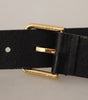 Dolce & Gabbana Black Calf Leather Gold Tone Logo Metal Buckle Belt