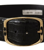Dolce & Gabbana Black Crocodile Print Gold Metal DG Logo Buckle Belt