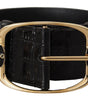 Dolce & Gabbana Black Crocodile Print Gold Metal DG Logo Buckle Belt