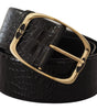 Dolce & Gabbana Black Crocodile Print Gold Metal DG Logo Buckle Belt