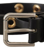 Dolce & Gabbana Black Leather Eyelet Silver Tone Metal Buckle Belt