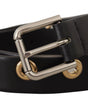Dolce & Gabbana Black Leather Eyelet Silver Tone Metal Buckle Belt