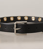 Dolce & Gabbana Black Leather Eyelet Silver Tone Metal Buckle Belt
