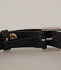 Dolce & Gabbana Black Leather Eyelet Silver Tone Metal Buckle Belt