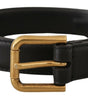 Dolce & Gabbana Black Leather Embellished Crystal Logo Belt