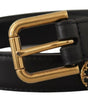 Dolce & Gabbana Black Leather Embellished Crystal Logo Belt