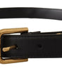 Dolce & Gabbana Black Leather Embellished Crystal Logo Belt