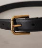 Dolce & Gabbana Black Leather Embellished Crystal Logo Belt
