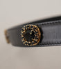 Dolce & Gabbana Black Leather Embellished Crystal Logo Belt