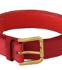 Dolce & Gabbana Red Velvet Gold Logo Engraved Metal Buckle Belt