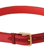 Dolce & Gabbana Red Velvet Gold Logo Engraved Metal Buckle Belt