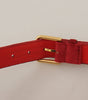 Dolce & Gabbana Red Velvet Gold Logo Engraved Metal Buckle Belt