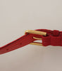 Dolce & Gabbana Red Velvet Gold Logo Engraved Metal Buckle Belt