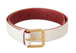 Dolce & Gabbana White Calf Leather Two-Toned Gold Metal Buckle Belt