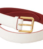Dolce & Gabbana White Calf Leather Two-Toned Gold Metal Buckle Belt