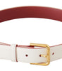 Dolce & Gabbana White Calf Leather Two-Toned Gold Metal Buckle Belt