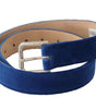Dolce & Gabbana Blue Velvet Silver Logo Engraved Metal Buckle Belt