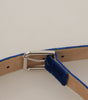 Dolce & Gabbana Blue Velvet Silver Logo Engraved Metal Buckle Belt