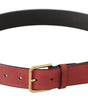 Dolce & Gabbana Red Leather Gold Logo Engraved Metal Buckle Belt
