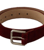 Dolce & Gabbana Red Velvet Silver Logo Engraved Metal Buckle Belt
