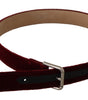 Dolce & Gabbana Red Velvet Silver Logo Engraved Metal Buckle Belt