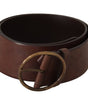 Dolce & Gabbana Dark Brown Wide Waist Leather Metal Round Buckle Belt
