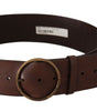 Dolce & Gabbana Dark Brown Wide Waist Leather Metal Round Buckle Belt