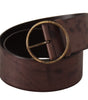 Dolce & Gabbana Dark Brown Wide Calf Leather Logo Round Buckle Belt