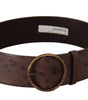 Dolce & Gabbana Dark Brown Wide Calf Leather Logo Round Buckle Belt