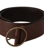 Dolce & Gabbana Brown Leather Wide Waist Logo Metal Round Buckle Belt