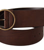 Dolce & Gabbana Brown Leather Wide Waist Logo Metal Round Buckle Belt