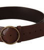 Dolce & Gabbana Brown Leather Wide Waist Logo Metal Round Buckle Belt