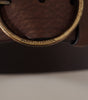 Dolce & Gabbana Brown Leather Wide Waist Logo Metal Round Buckle Belt