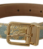 Dolce & Gabbana Blue Leather Jacquard Embossed Gold Metal Buckle Belt