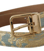 Dolce & Gabbana Blue Leather Jacquard Embossed Gold Metal Buckle Belt
