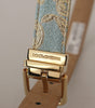 Dolce & Gabbana Blue Leather Jacquard Embossed Gold Metal Buckle Belt