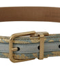Dolce & Gabbana Blue Leather Jacquard Embossed Gold Metal Buckle Belt