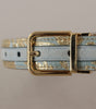 Dolce & Gabbana Blue Leather Jacquard Embossed Gold Metal Buckle Belt