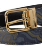 Dolce & Gabbana Navy Blue Jacquard Gold Tone Logo Metal Buckle Belt