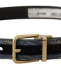 Dolce & Gabbana Navy Blue Jacquard Gold Tone Logo Metal Buckle Belt