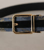 Dolce & Gabbana Navy Blue Jacquard Gold Tone Logo Metal Buckle Belt