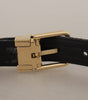 Dolce & Gabbana Navy Blue Jacquard Gold Tone Logo Metal Buckle Belt