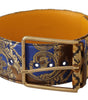 Dolce & Gabbana Blue Floral Patchwork Leather Wide Waist Buckle Belt